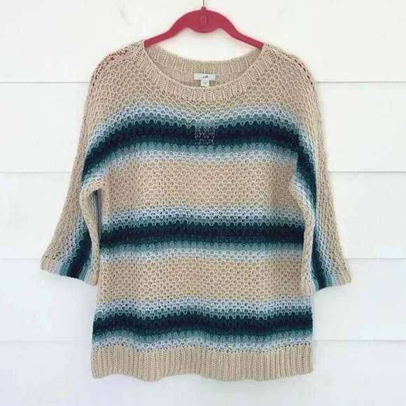 J.Jill Linen Blend Crochet Sweater Navy Blue Boho - Picture 1 of 6